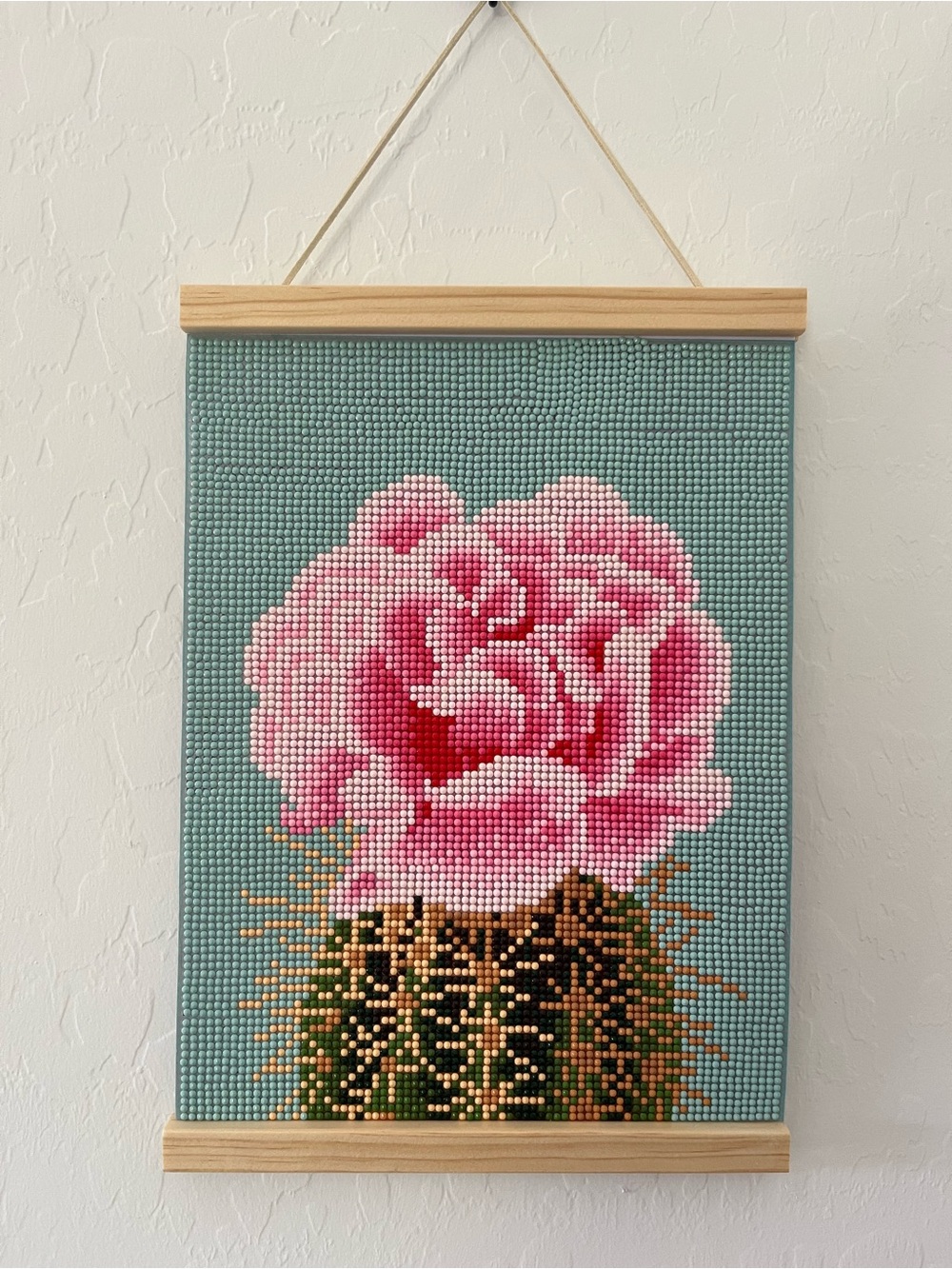 Pink Floral Diamond Art Wall Hanging Handmade Rhinestone Flower Decor
